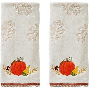 Cotton hand towel set 2 count fall pumpkin harvest kitchen bath decorative gift